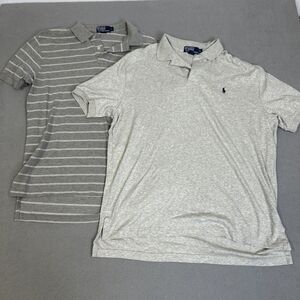 Polo By Ralph Lauren Men Large Shirt Set 2 Gray Short Sleeve 100% Cotton Vintage